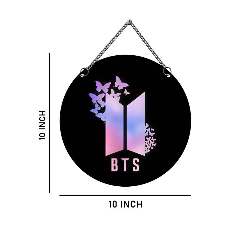 Wooden BTS Army Logo Wall Hanging with Butterfly Design K-Pop Themed Bedroom & Kids Room Decor BTS Fan Room Decoration Birthday or Party Gift